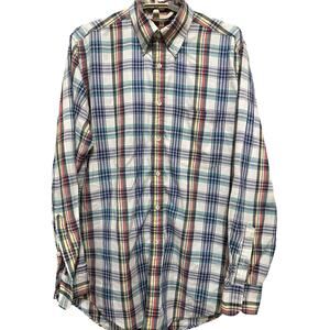 Nordstrom Mens Shirt Size M Blue Yellow Plaid Button Up Long Sleeve Cotton Blend